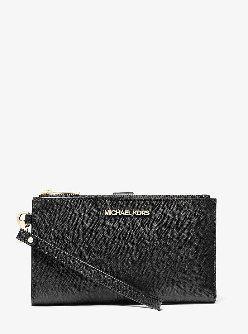 Jet Set Large Leather Smartphone Wristlet Wallet Black Black