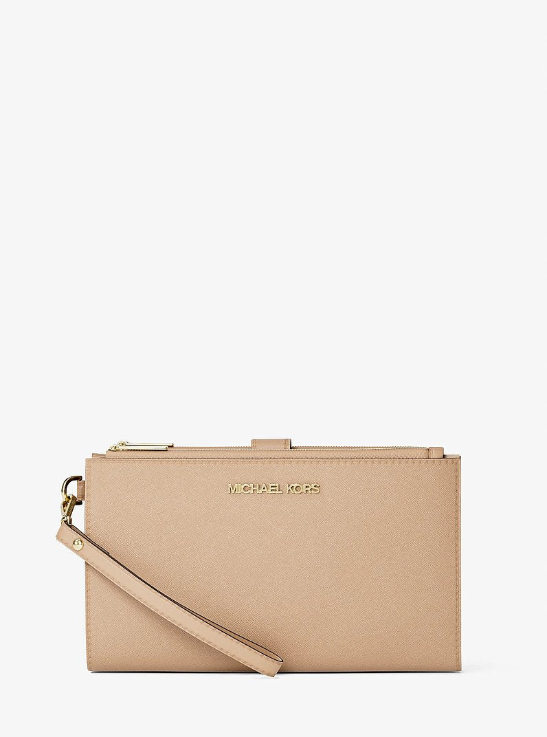 Jet Set Large Leather Smartphone Wristlet Wallet Camel Camel