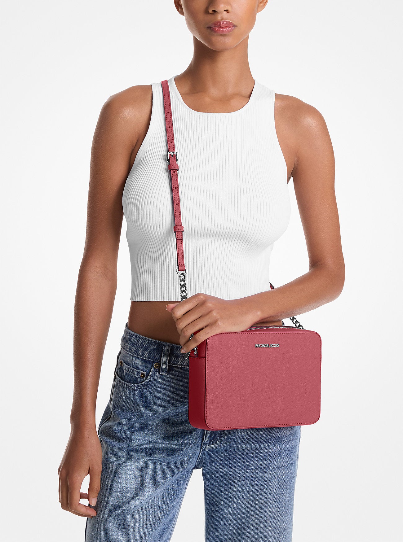 Jet Set Large Saffiano Leather Crossbody Bag Hibiscus Hibiscus