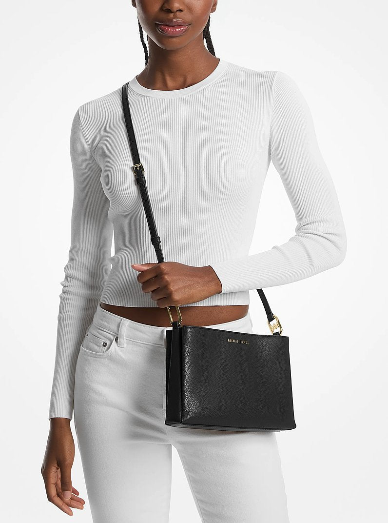 Trisha Medium Pebbled Leather Crossbody Bag Black Black