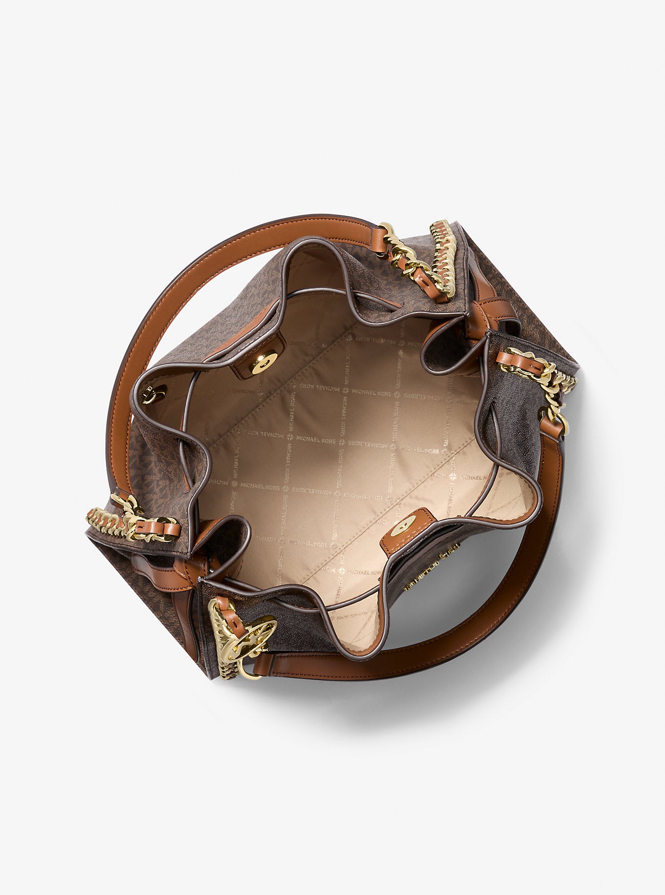 Mina Large Signature Logo Chain Shoulder Bag Brown Brown