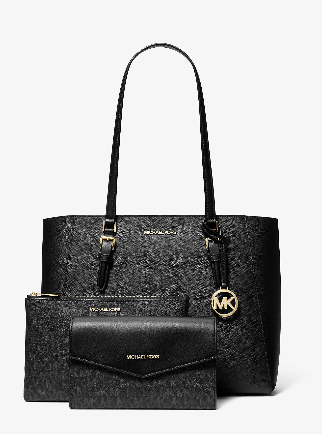 Charlotte Large Saffiano Leather 3-in-1 Tote Bag Black Black