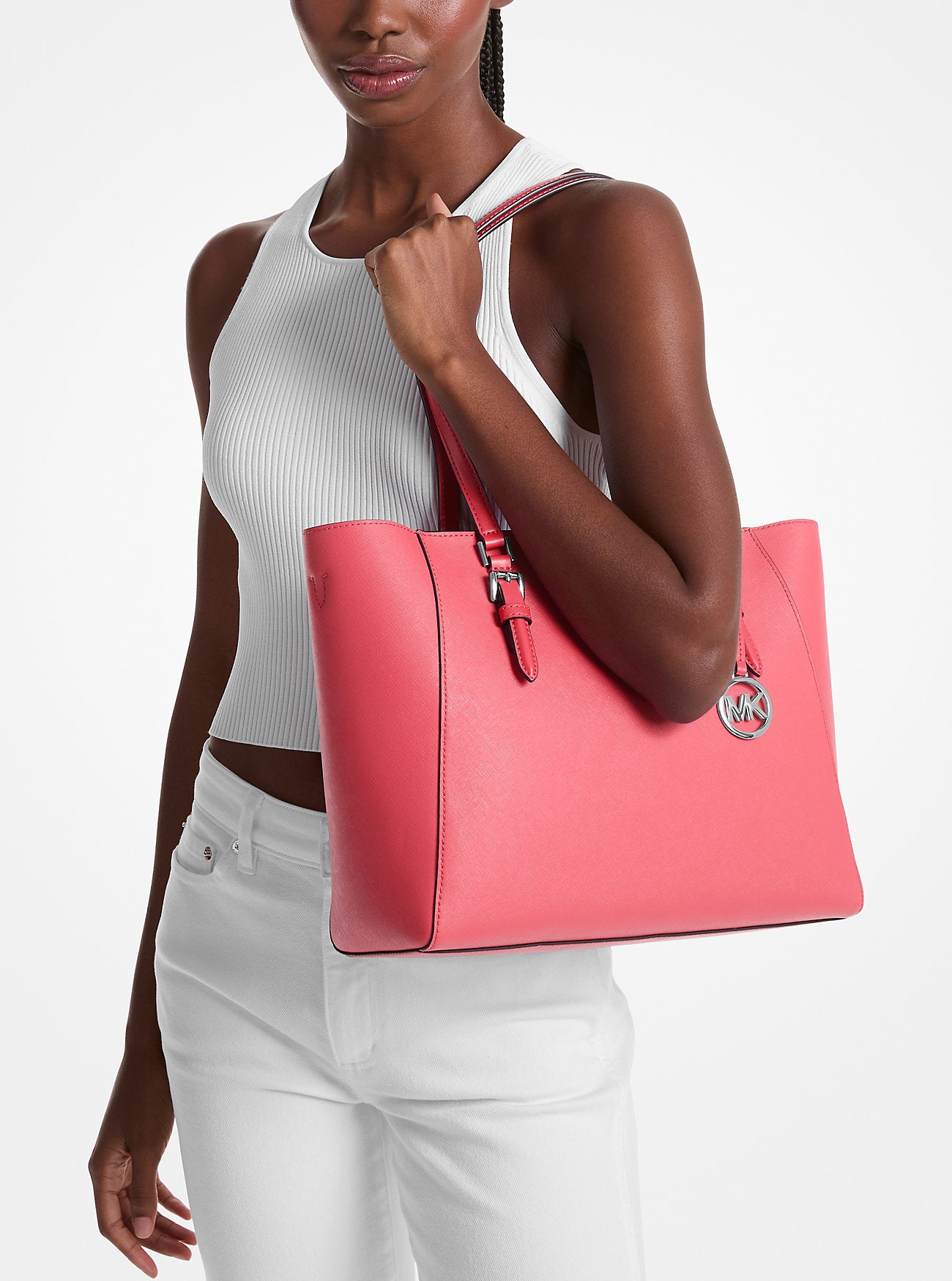 Charlotte Large Leather and Signature Logo 3-in-1 Tote Bag Hibiscus Hibiscus