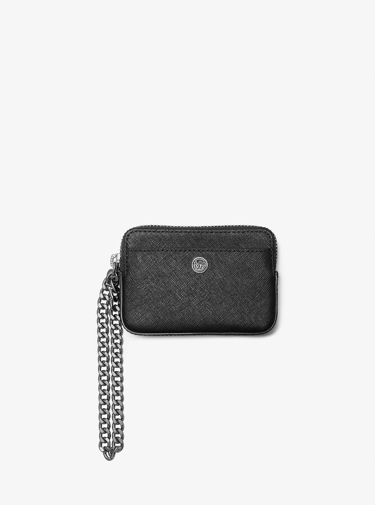 Medium Saffiano Leather Chain Card Case Black Black