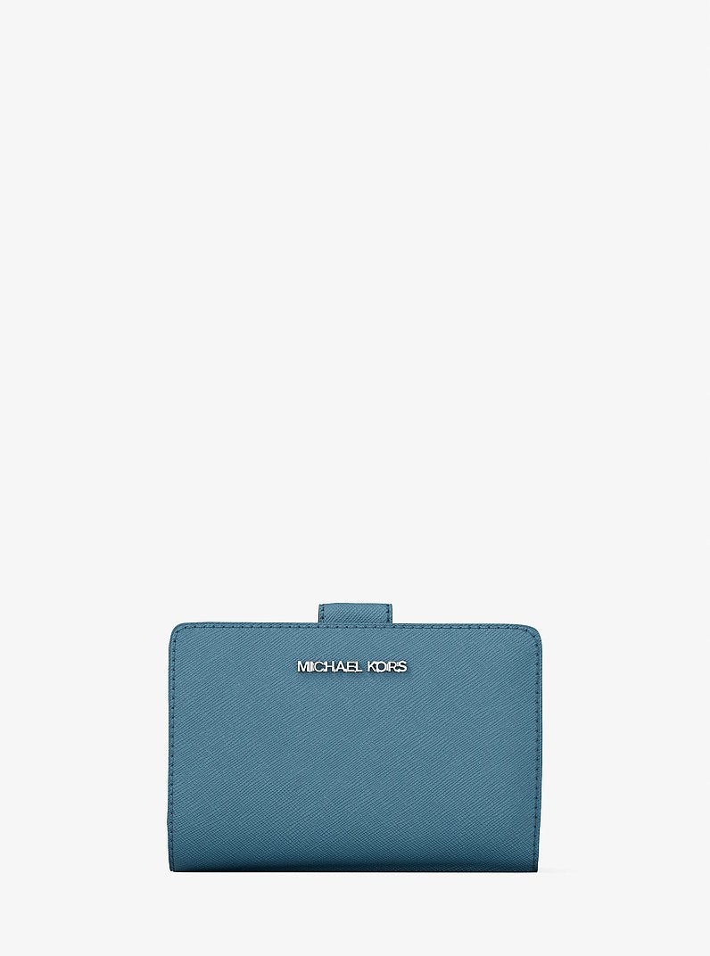 Medium Saffiano Leather Wallet Denim Denim