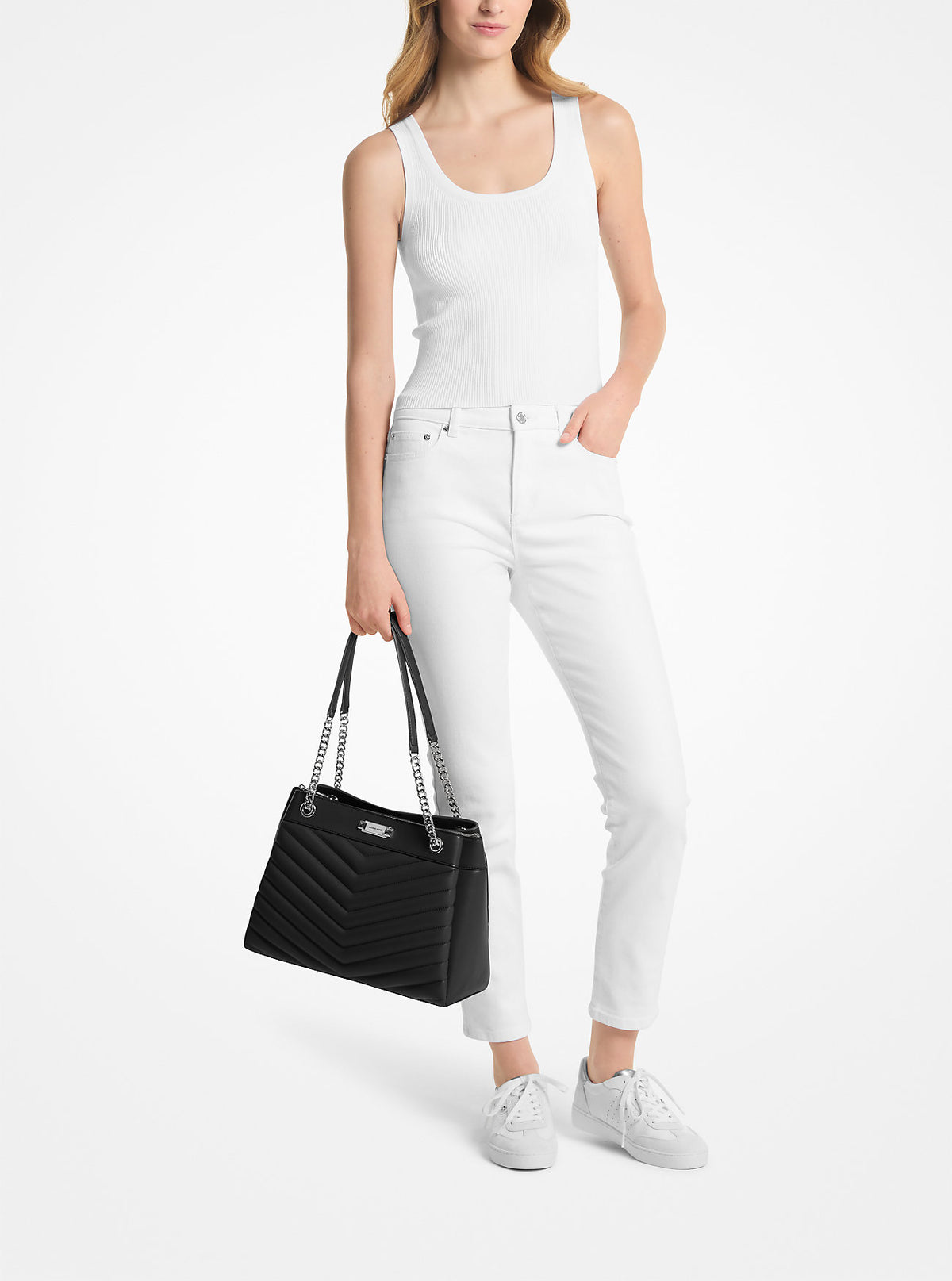 Whitney Medium Quilted Tote Bag Black Black