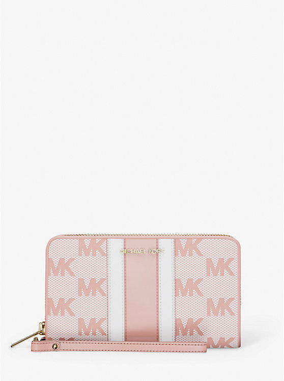 Micheal Kors Jet Set Travel Large Striped Logo Jacquard Smartphone Wristlet Luggage