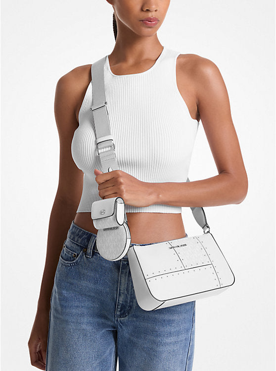 Jet Set Travel Small Metallic Patchwork and Signature Logo Crossbody Bag Black