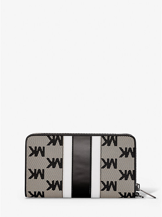 Jet Set Travel Large Striped Logo Jacquard Smartphone Wristlet Navy