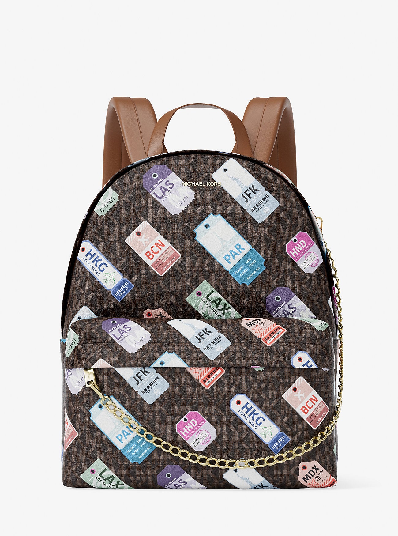Slater Medium Printed Signature Logo Backpack Brown Brown