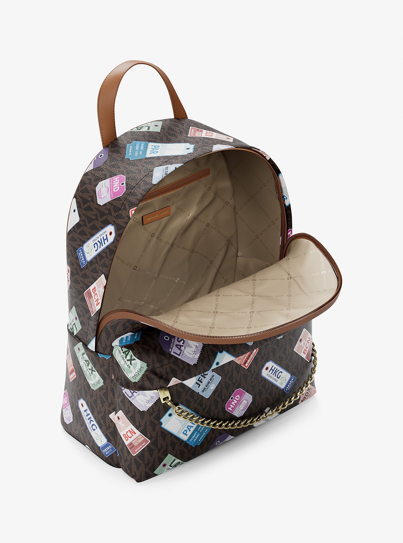 Slater Medium Printed Signature Logo Backpack Brown Brown
