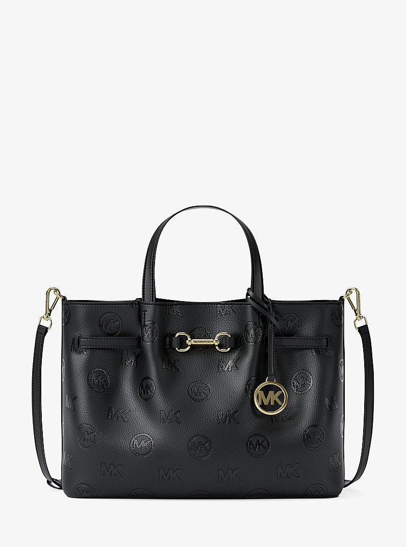 Carson Medium Logo Debossed Satchel Black Black