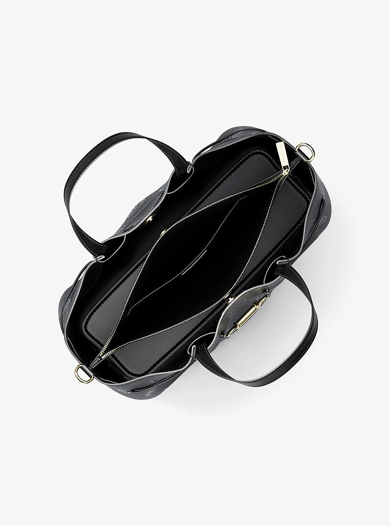 Carson Medium Logo Debossed Satchel Black Black