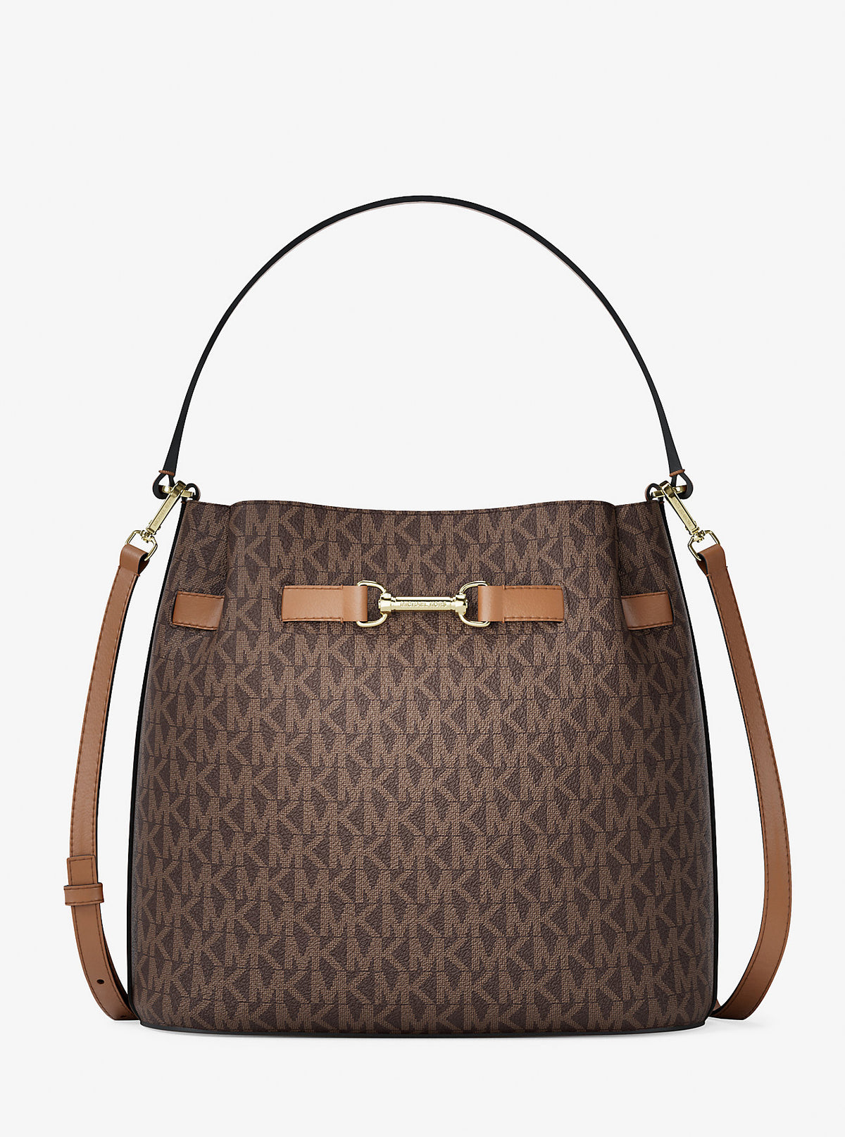Carson Medium Signature Logo Convertible Bucket Crossbody Bag Brown Brown