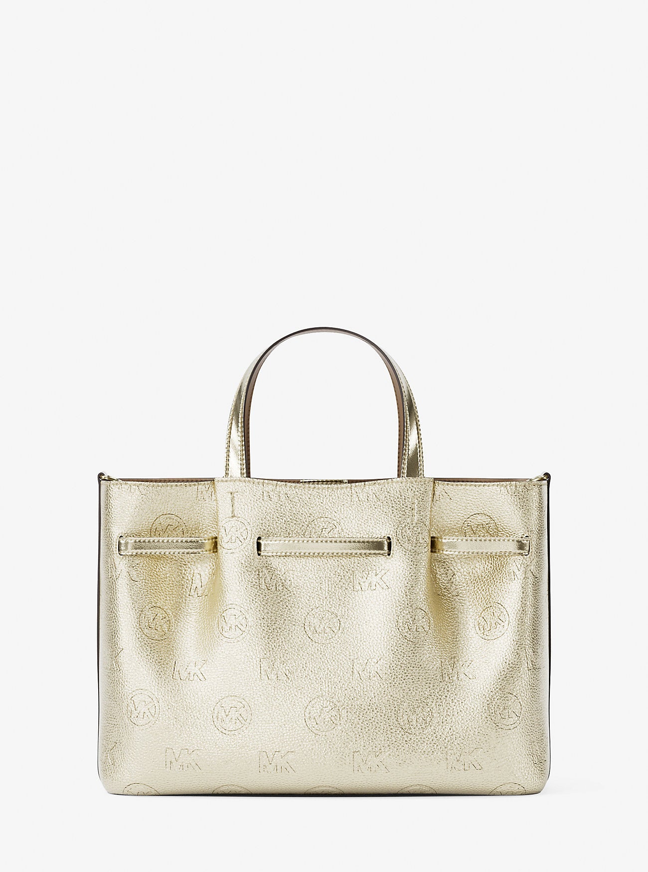 Carson Medium Metallic Logo Debossed Satchel Pale Gold Pale Gold
