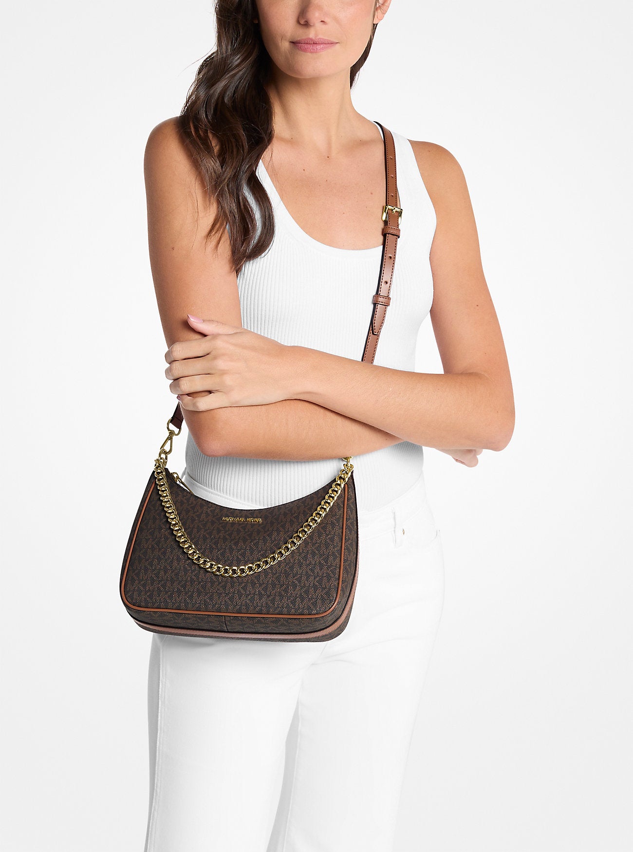 Jet Set Travel Large Signature Logo Convertible Crossbody Bag Brown Brown