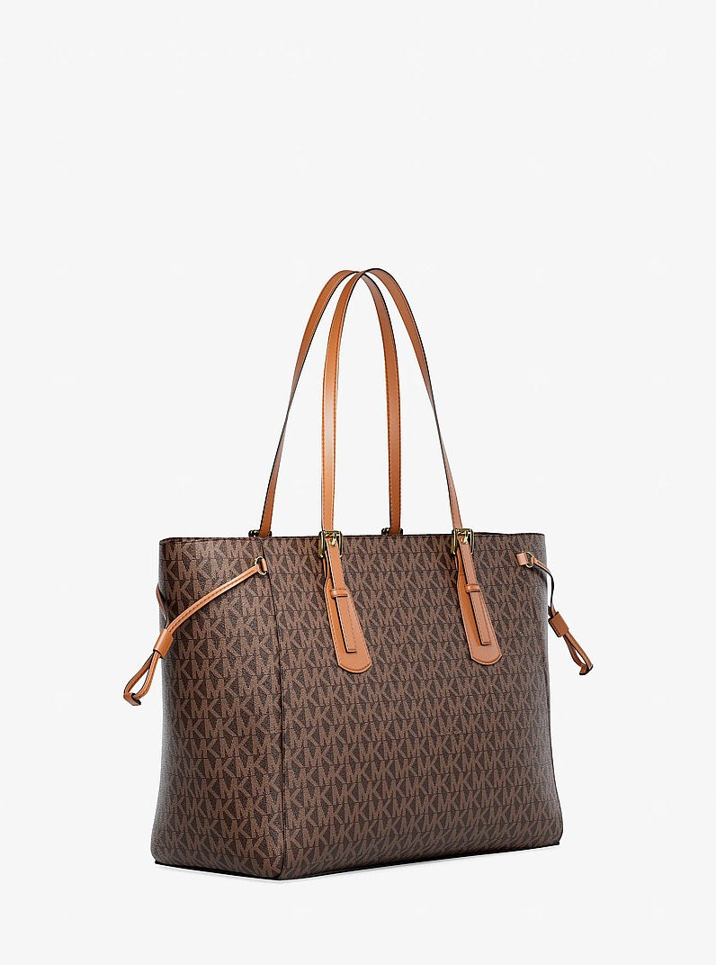 Voyager Large Signature Logo Top-Zip Tote Bag Brown Brown