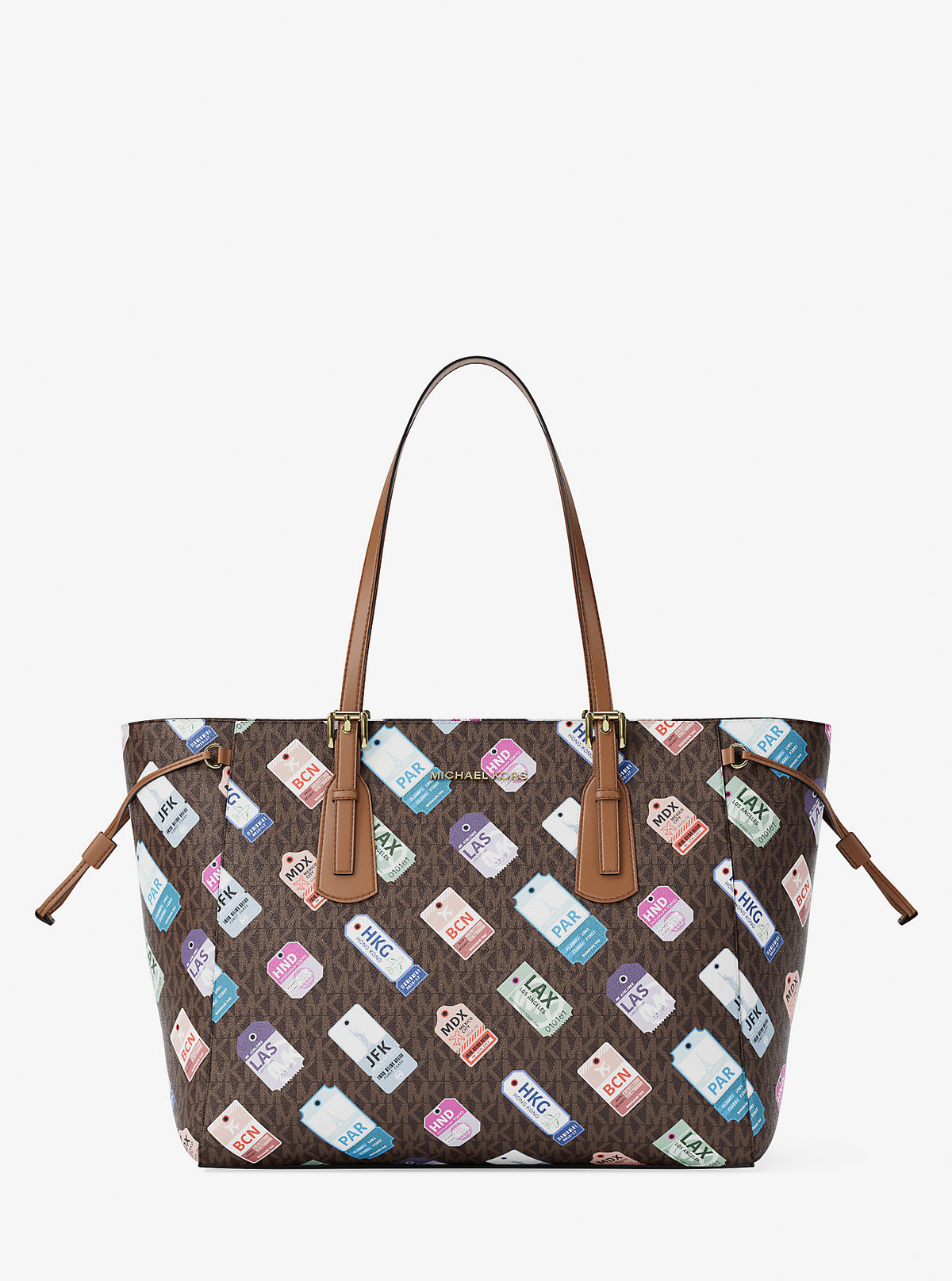 Voyager Large Printed Signature Logo Tote Bag Brown Brown