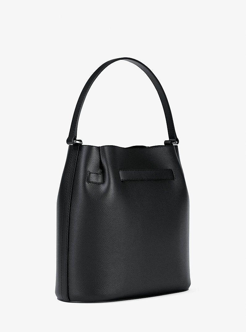 Carson Medium Pebbled Leather Convertible Bucket Crossbody Bag Black Black
