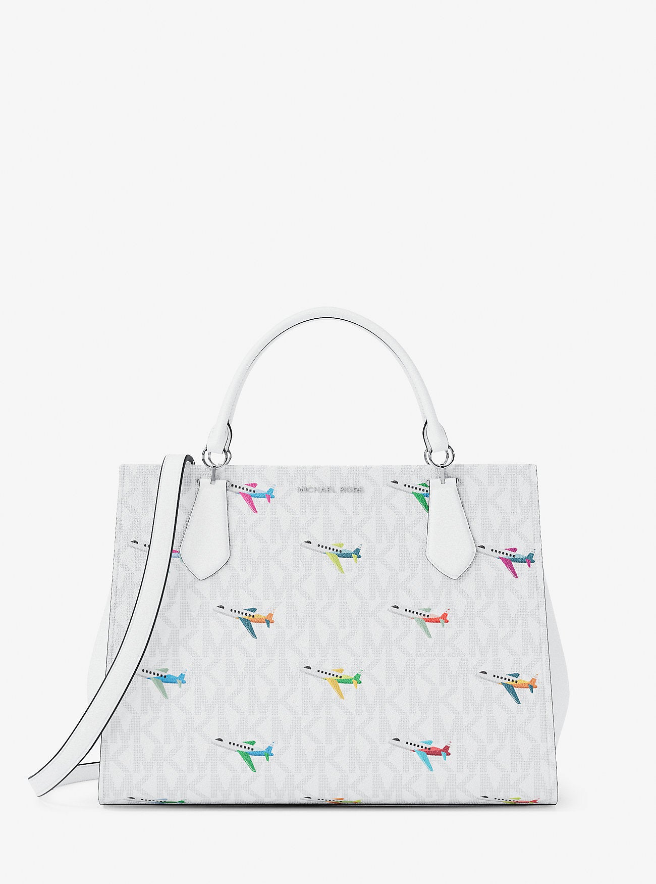 Marilyn Medium Printed Signature Logo Satchel Optic White Optic White