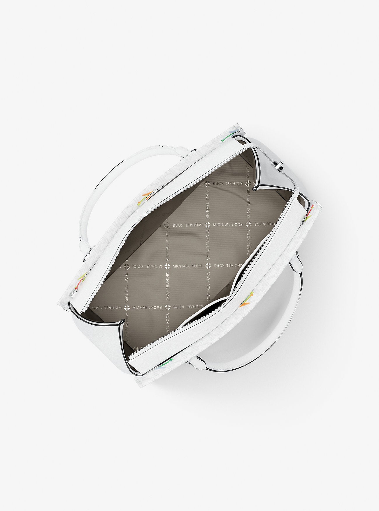 Marilyn Medium Printed Signature Logo Satchel Optic White Optic White