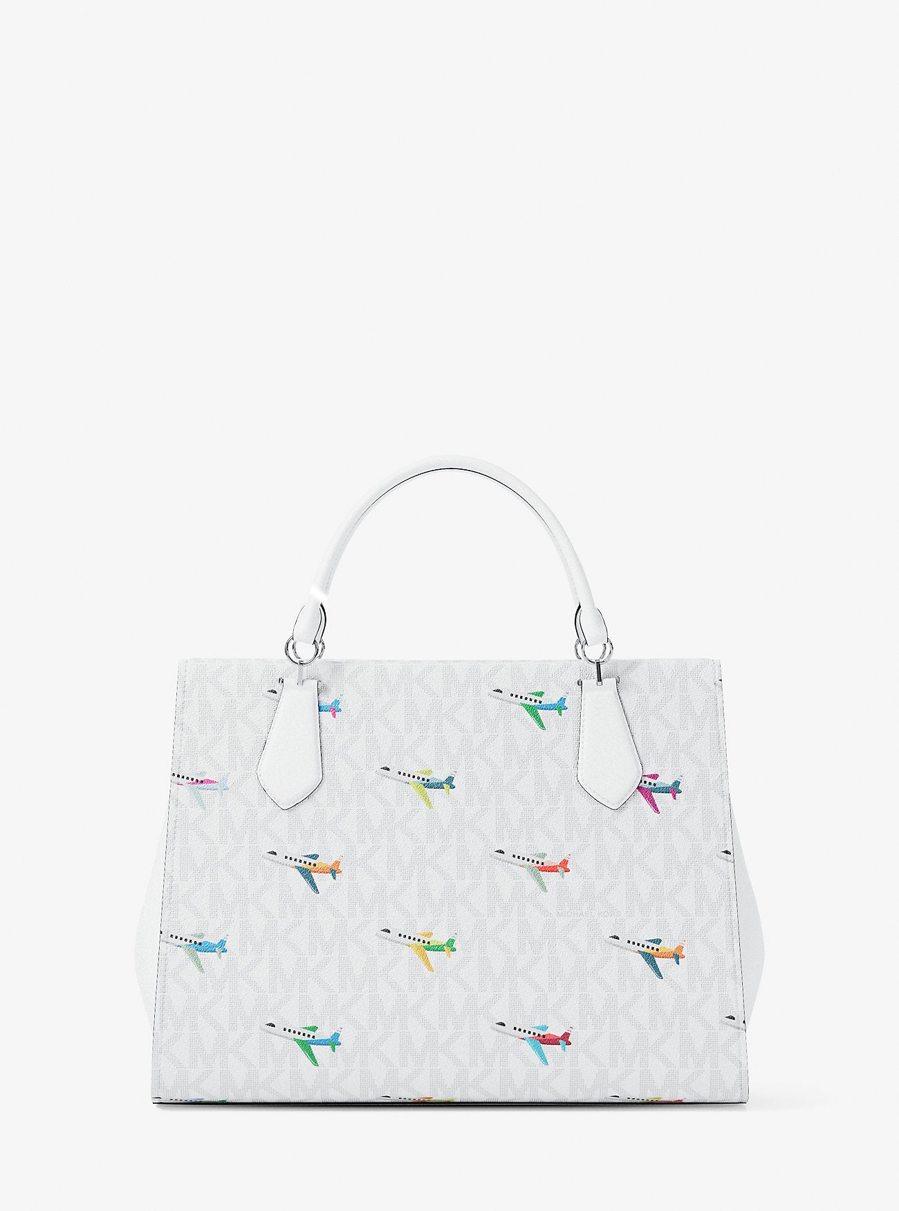 Marilyn Medium Printed Signature Logo Satchel Optic White Optic White