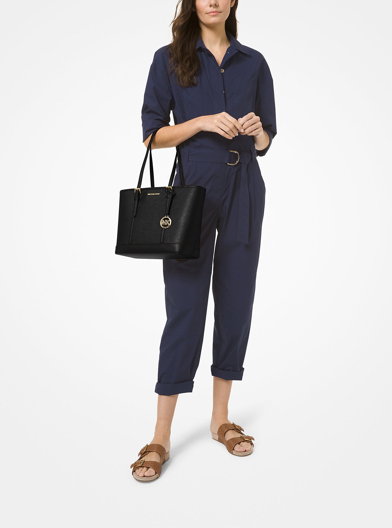 Jet Set Travel Small Saffiano Leather Top-Zip Tote Bag Black Black