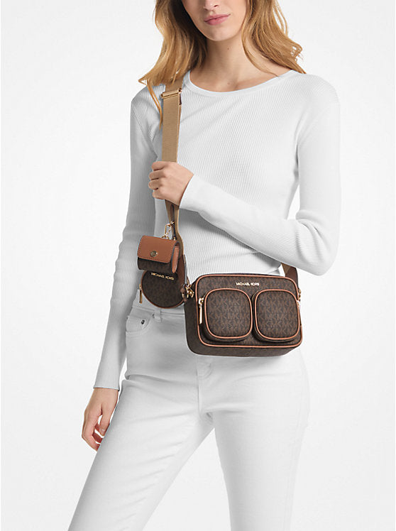 Jet Set Medium Signature Logo Crossbody Bag with Case for Apple Airpods Pro Brown