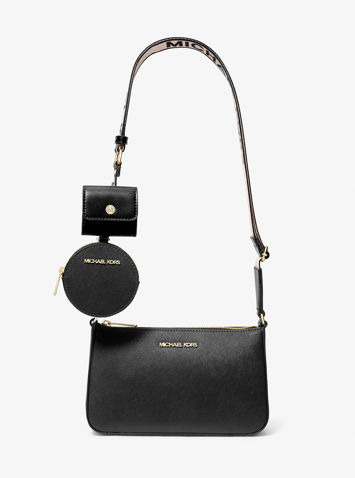 Jet Set Saffiano Leather Crossbody Bag with Case for Apple Airpods Pro Black Black