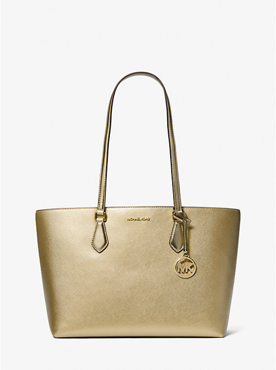 Micheal Kors Sheila Medium Metallic Satchel Pale Gold