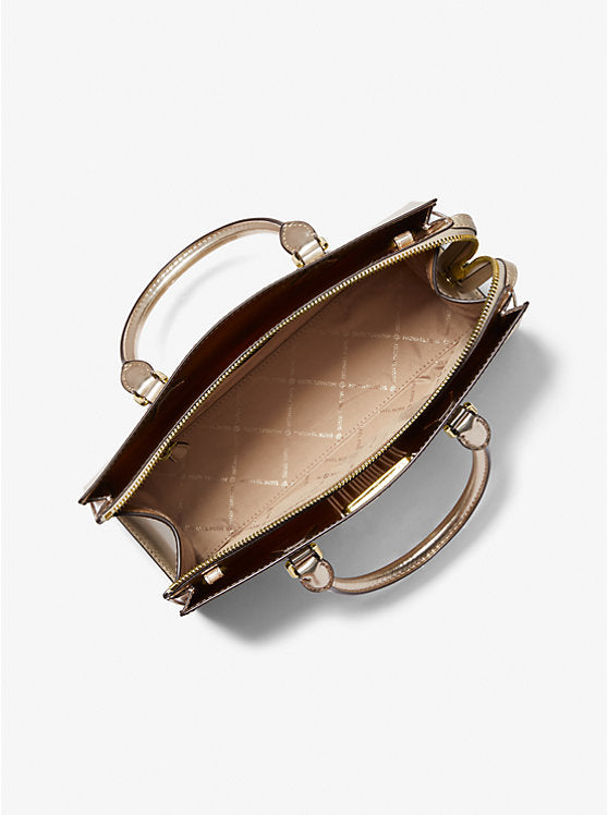 Sheila Medium Metallic Satchel Pale Gold