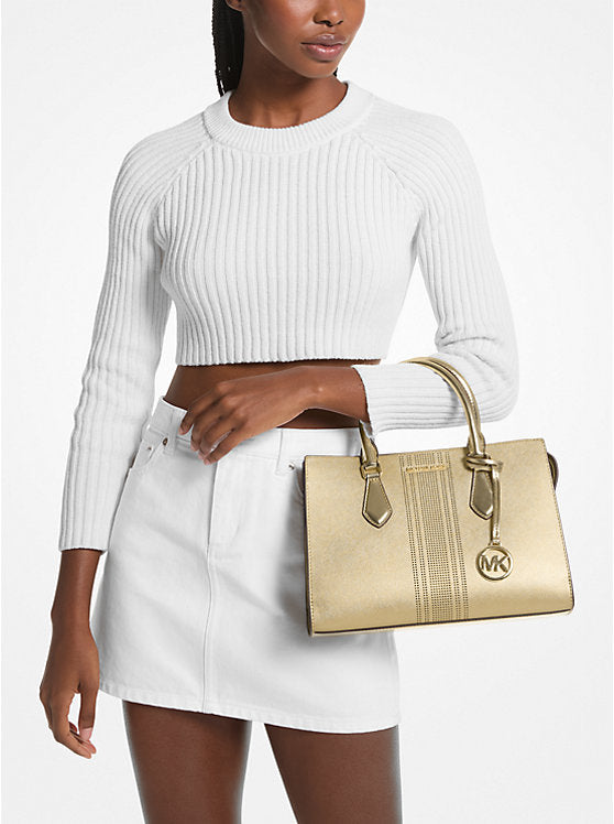 Sheila Medium Metallic Satchel Pale Gold