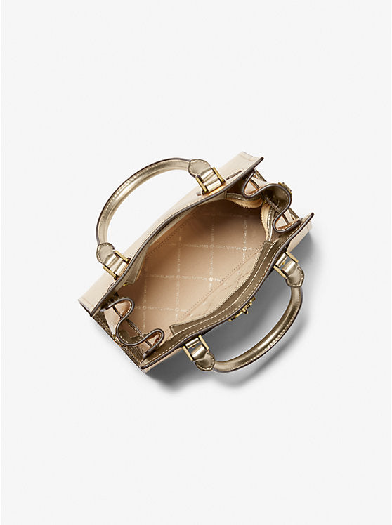 Hamilton Small Metallic Leather Satchel Pale Gold