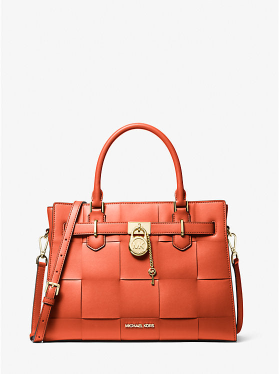 Micheal Kors Hamilton Medium Woven Satchel Red Clay