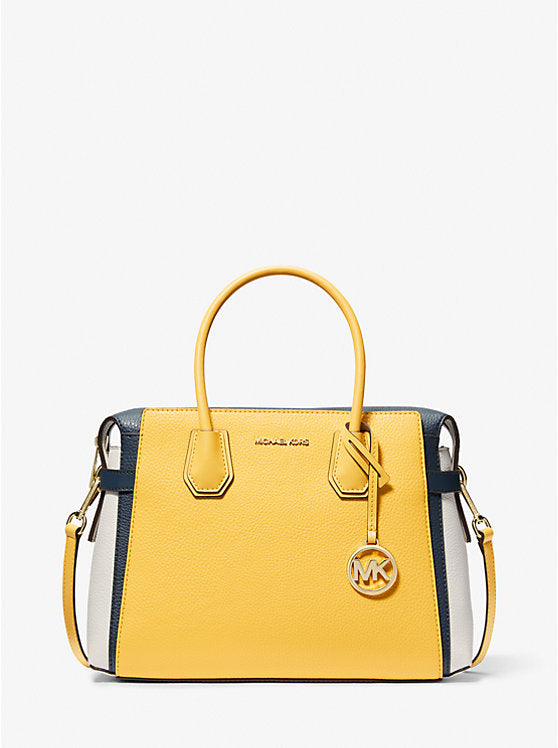 Micheal Kors Mercer Medium Color-Block Belted Satchel Dsy Ylw Mlty