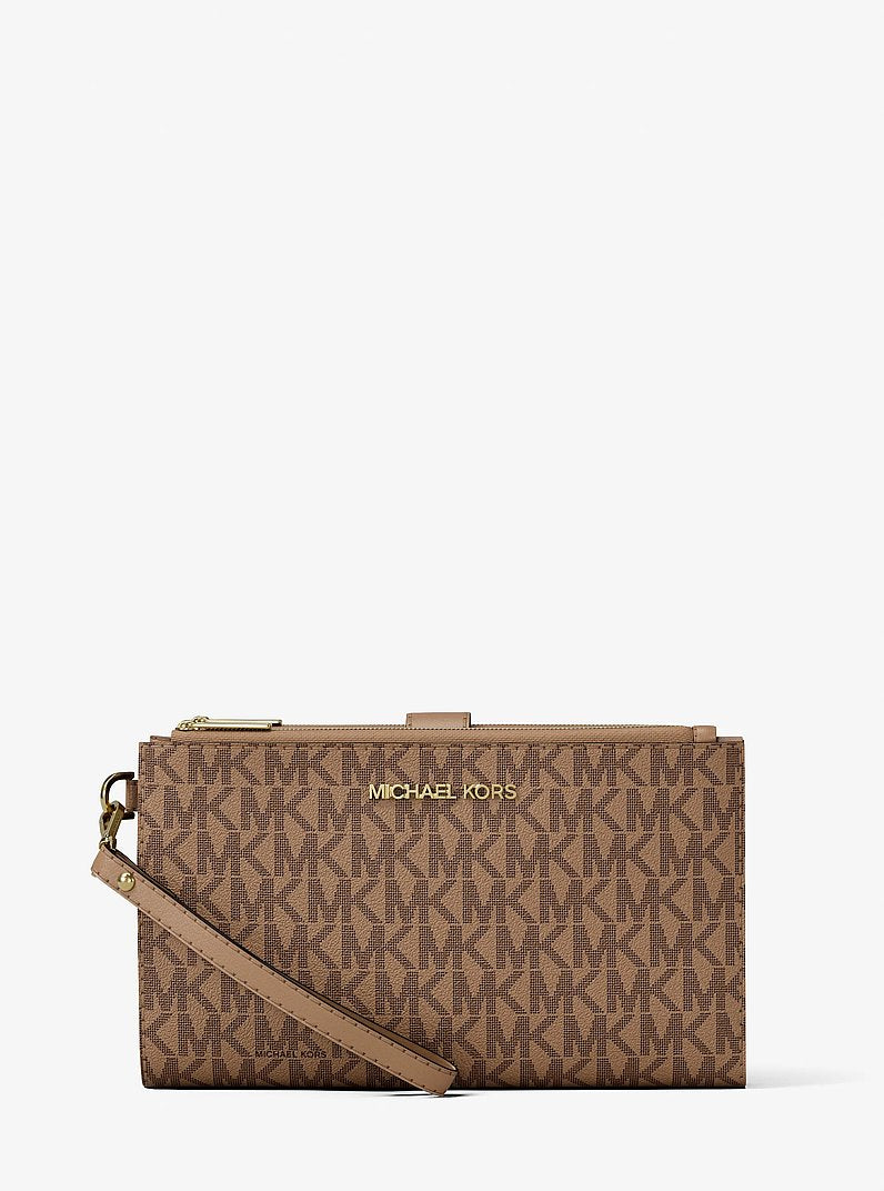 Jet Set Large Signature Logo Wristlet Camel Camel