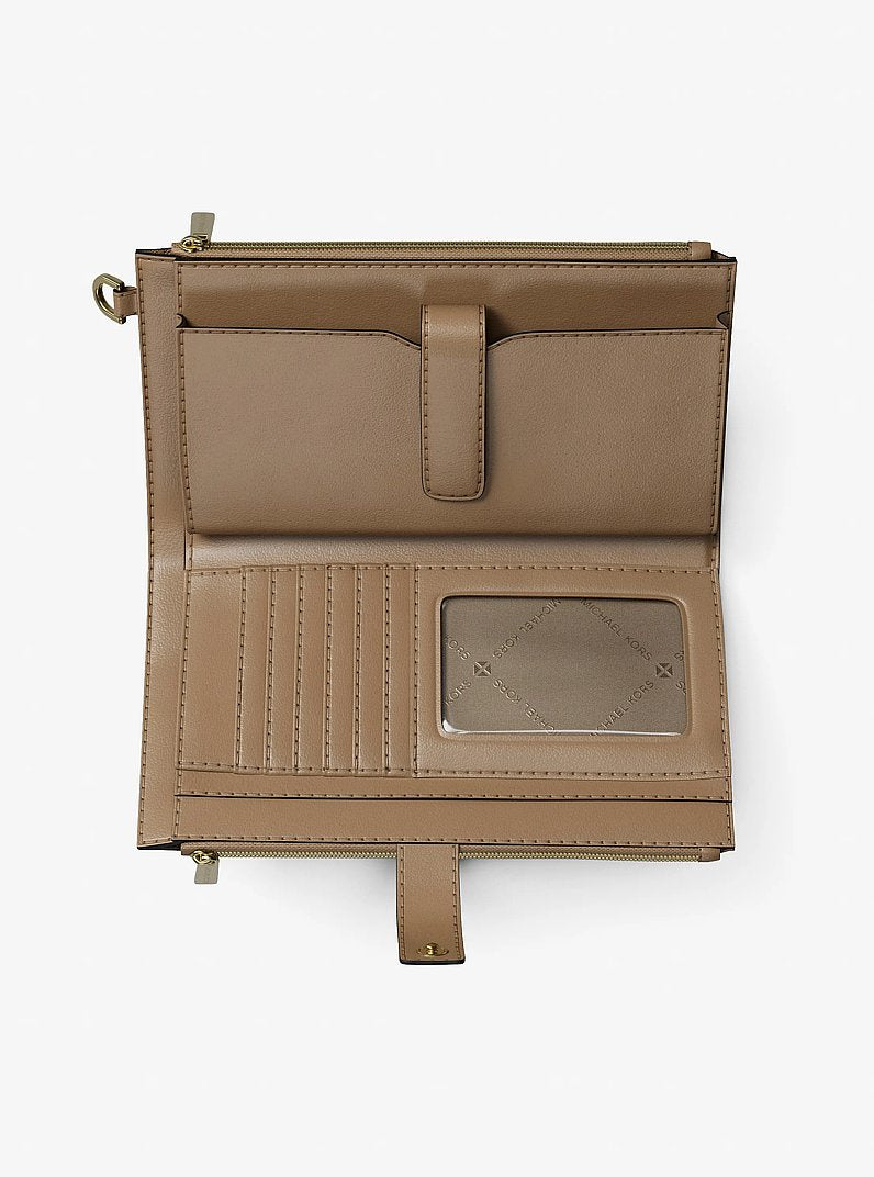 Jet Set Large Signature Logo Wristlet Camel Camel