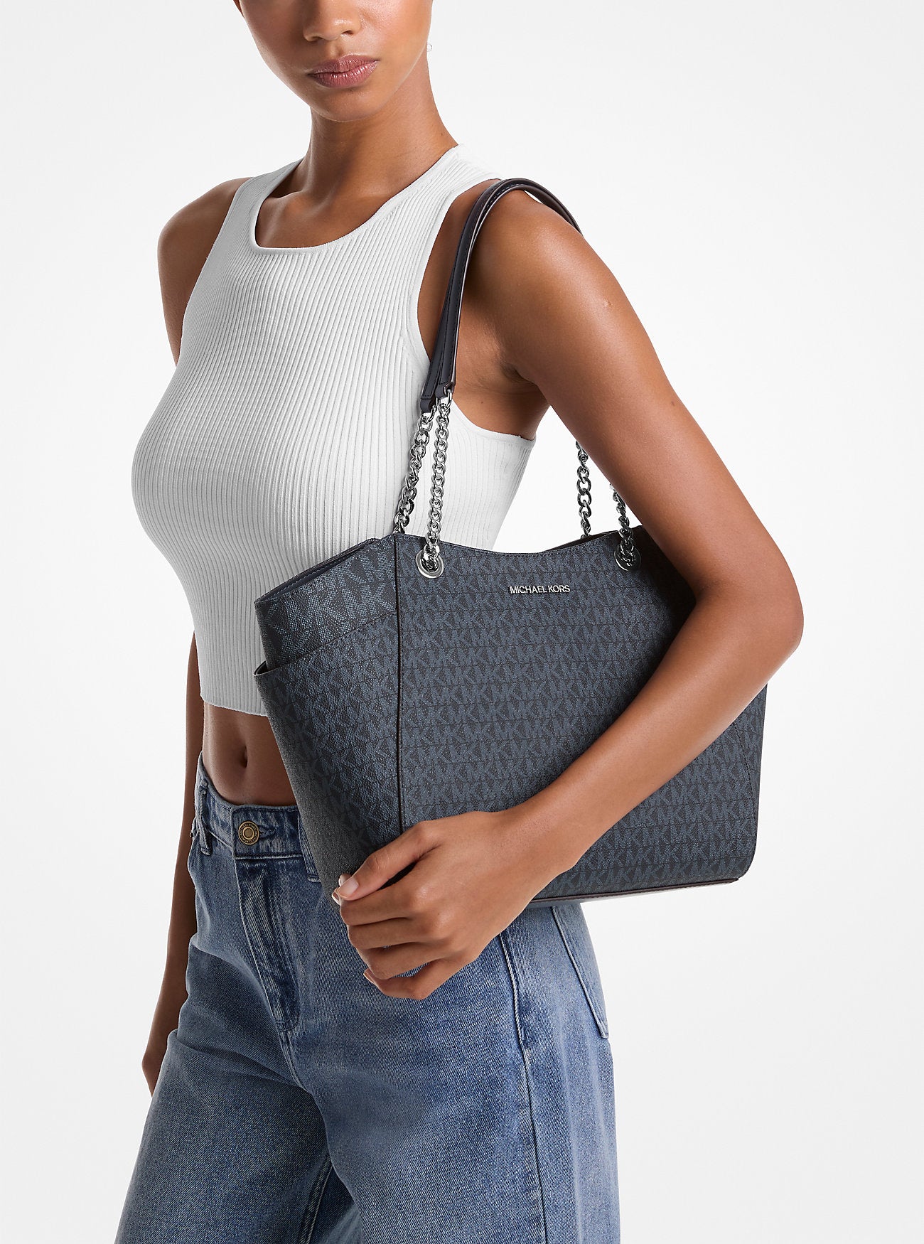 Jet Set Large Signature Logo Shoulder Bag Admiral Admiral