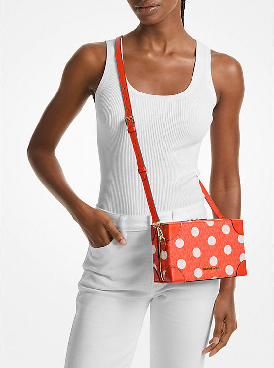 Jeanie Small Polka Dot Signature Logo Trunk Crossbody Bag Red Clay