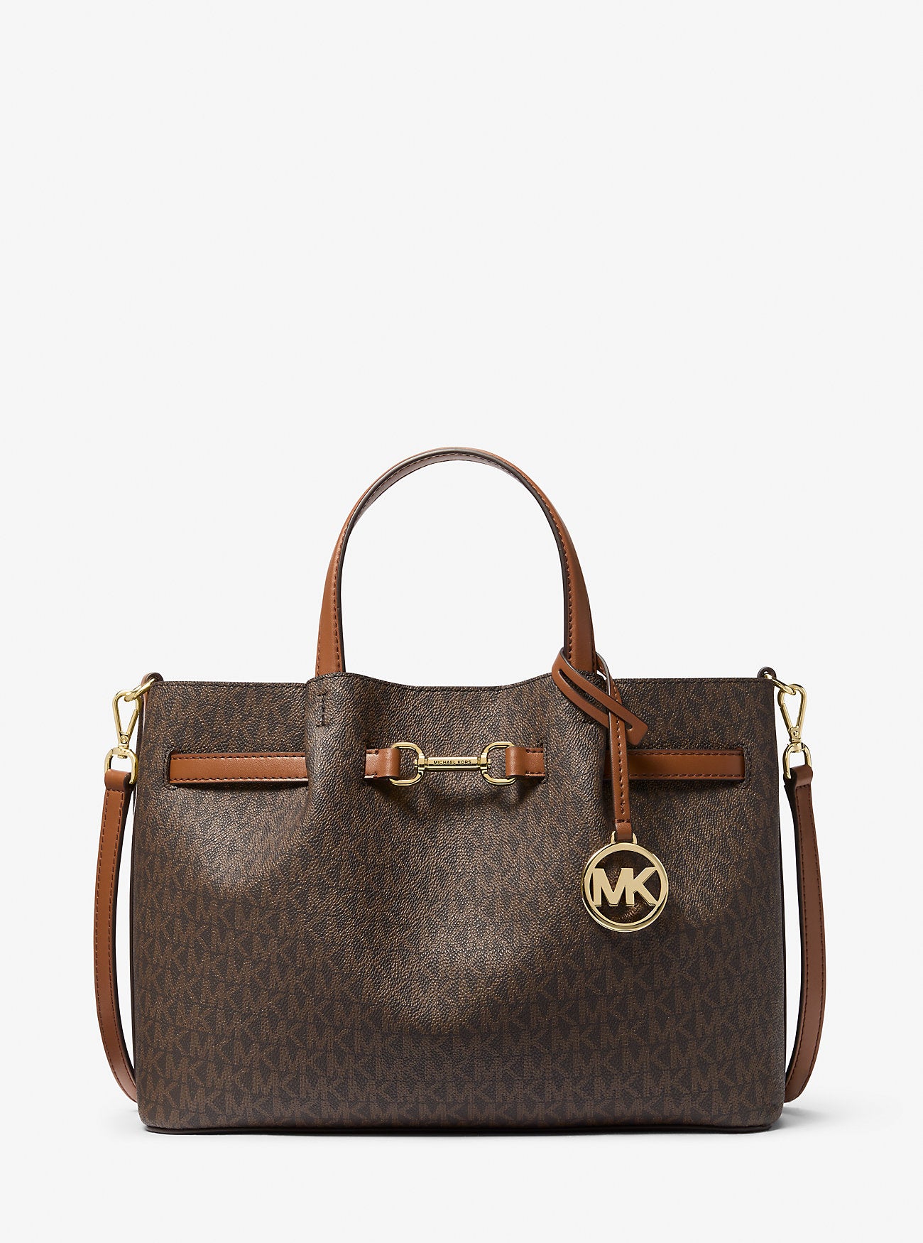 Carson Medium Signature Logo Satchel Brown Brown