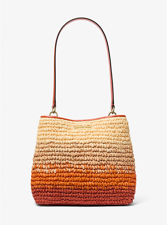Micheal Kors Pratt Medium Ombr Straw Shoulder Bag Red Clay