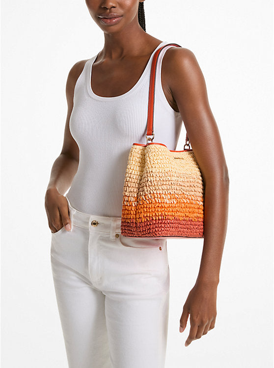 Pratt Medium Ombr Straw Shoulder Bag Red Clay