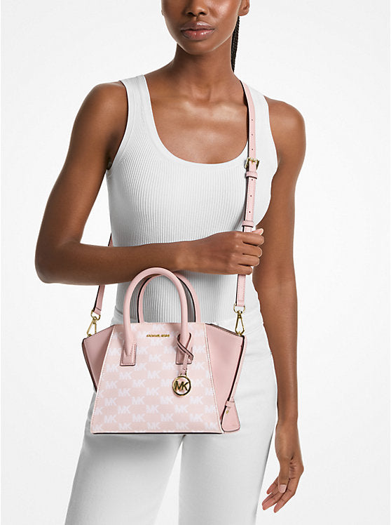 Avril Small Signature Logo Jacquard Satchel Powder Blush