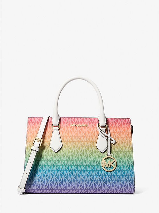 Micheal Kors Sheila Medium Rainbow Signature Logo Satchel Rainbow