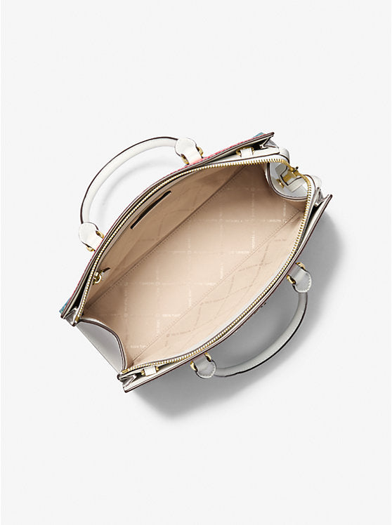 Sheila Medium Rainbow Signature Logo Satchel Rainbow