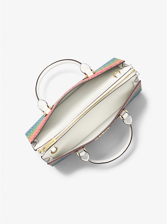 Sheila Medium Rainbow Signature Logo Satchel Rainbow