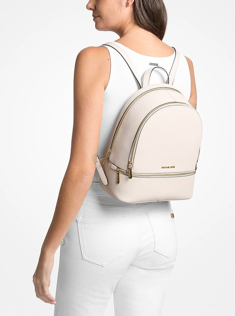 Rhea Medium Pebbled Leather Backpack Lt Cream Lt Cream