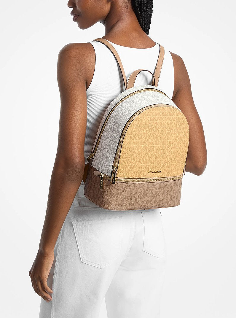Rhea Medium Color-Block Signature Logo Backpack Honeywheat Multi Honeywheat Multi