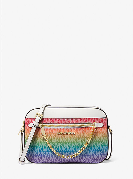 Micheal Kors Jet Set Large Rainbow Signature Logo Crossbody Bag Rainbow