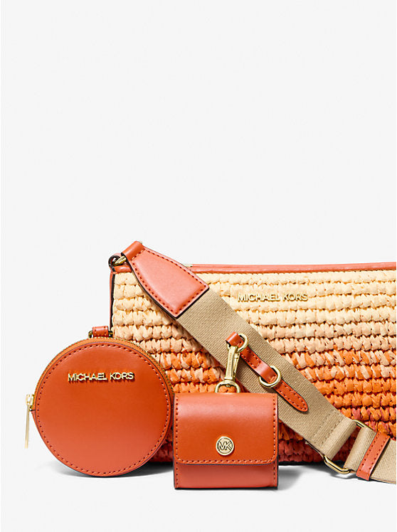 Jet Set Small Ombr Straw Crossbody Bag with Case for Apple Airpods Pro Red Clay